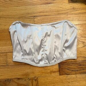 Garage Womens White Satin Corset Top Strapless Zipper Back Festival XS